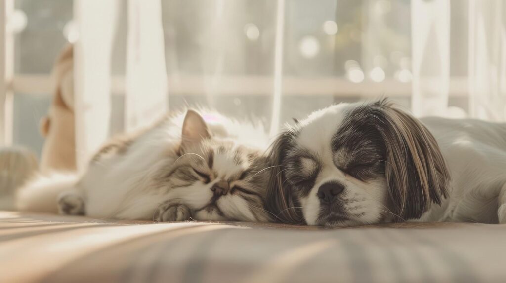 cat and dog sleeping together